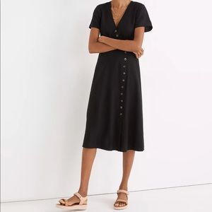 Madewell Linen-Blend Button-Wrap Midi Dress